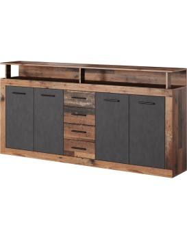 Komoda Luna 190 cm dub Matera tmavý/šedá