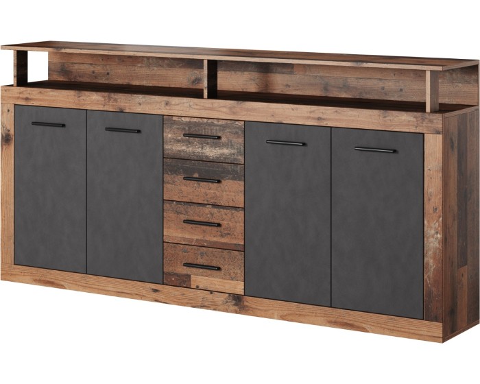 Komoda Luna 190 cm dub Matera tmavý/šedá