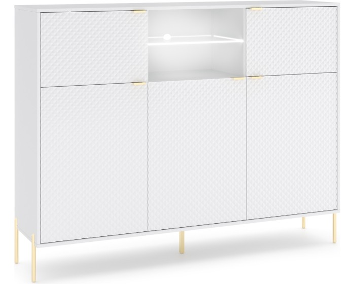 Komoda Diamond s LED osvětlením 153,9 cm bílý lesk