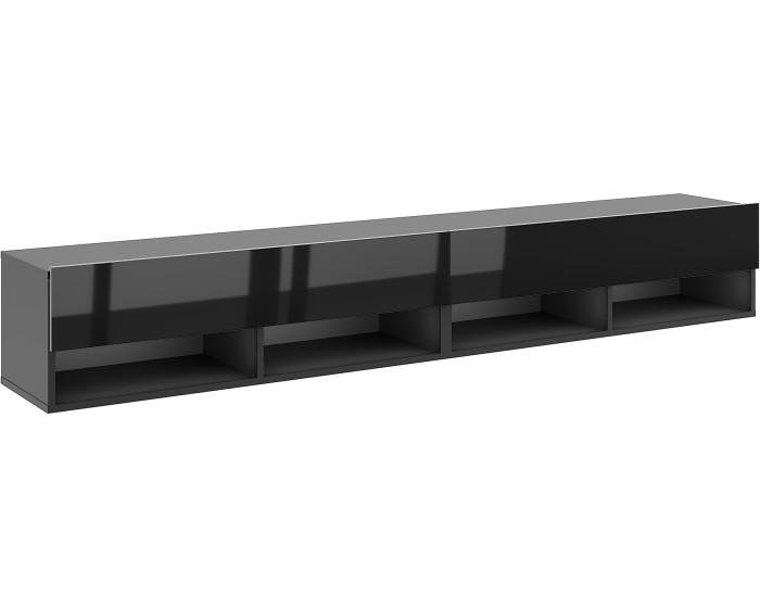 Závěsný TV stolek Derby 280 cm černý mat/černý lesk