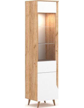 Vitrína TUE s LED osvětlením bílá mat/dub craft zlatý