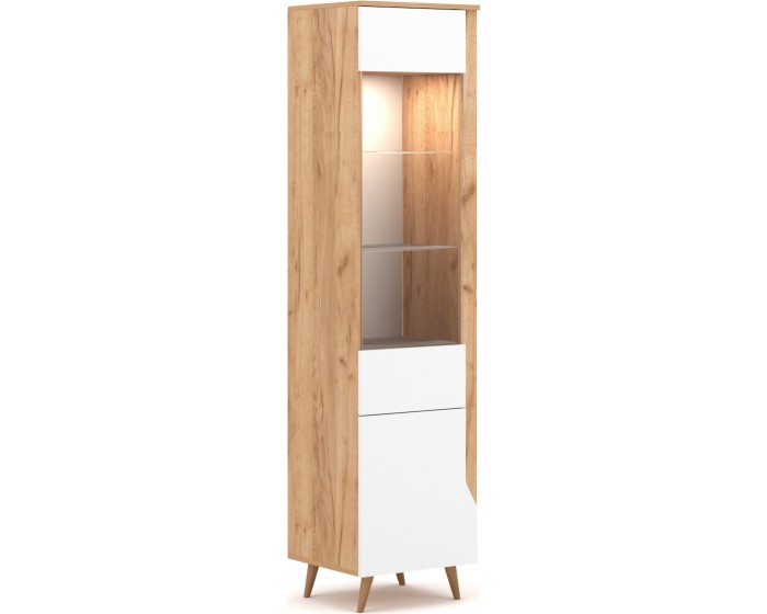 Vitrína TUE s LED osvětlením bílá mat/dub craft zlatý