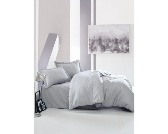Povlečení ze saténové bavlny s prostěradlem Satin 200x220 cm šedé