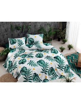 Bavlněný pique přehoz Monstera 200x235 cm zelený/bílý