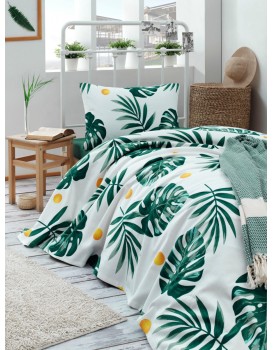 Bavlněný pique přehoz Monstera 160x235 cm zelený/bílý