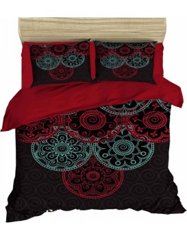 Oboustranné povlečení Mandal 200x220 cm + 2 polštáře černo-červené