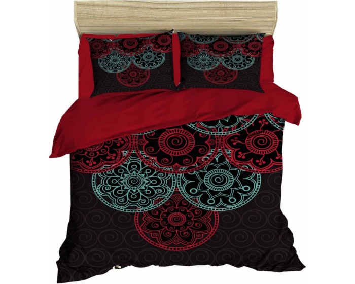 Oboustranné povlečení Mandal 200x220 cm + 2 polštáře černo-červené