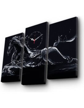 Obrazové nástěnné hodiny Kůň 66x45 cm černo-bílé