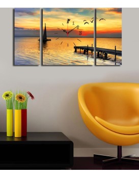 3 dílné dekorativní nástěnné hodiny Sunset žluté