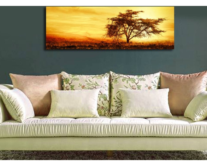 Obraz s LED osvětlením STROM V ZÁPADU SLUNCE 27 30 x 90 cm