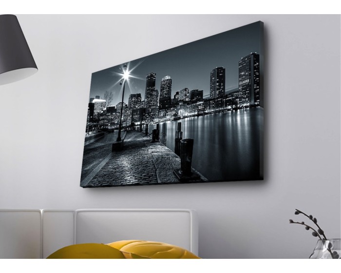 Obraz s LED osvětlením NOČNÍ MĚSTO S ŘEKOU 45 x 70 cm