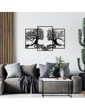 Nástěnná kovová dekorace Lidské profily ve stromech 116x71 cm černá
