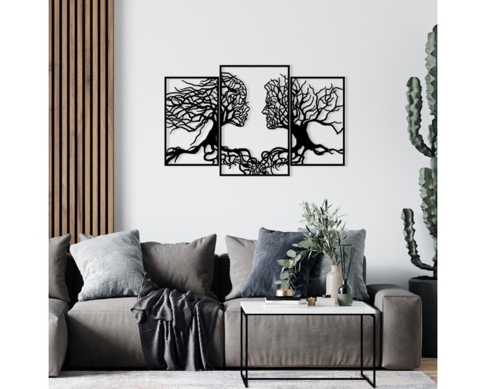 Nástěnná kovová dekorace Lidské profily ve stromech 116x71 cm černá