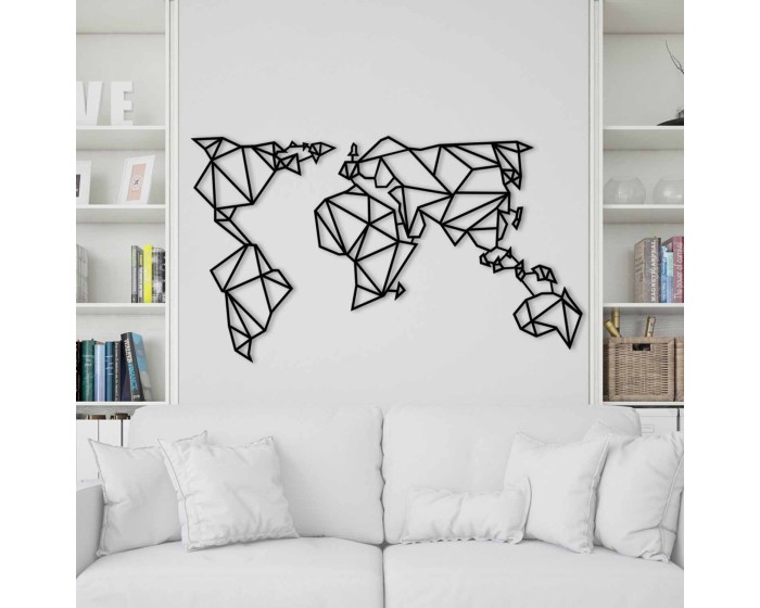 Nástěnná kovová dekorace World Map Metal Decor 4 černá
