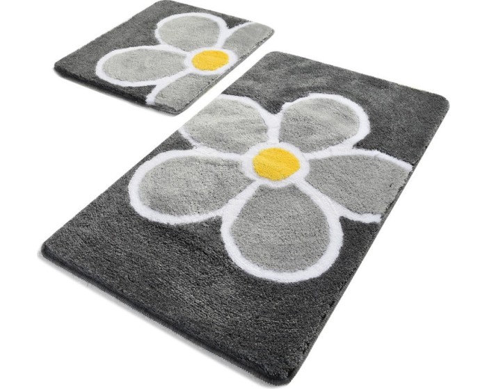 Sada 2 kusů koupelnových předložek Flower šedá