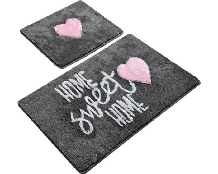 Sada 2 kusů koupelnových předložek Home Sweet Home šedá