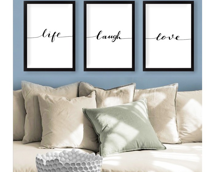 Sada obrazů Life Laugh Love 3 ks 24x29 cm