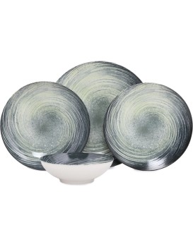 Porcelánová jídelní sada 24 ks Sat černá/zelená