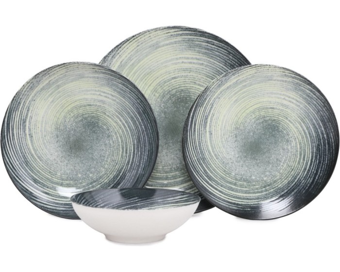 Porcelánová jídelní sada 24 ks Sat černá/zelená