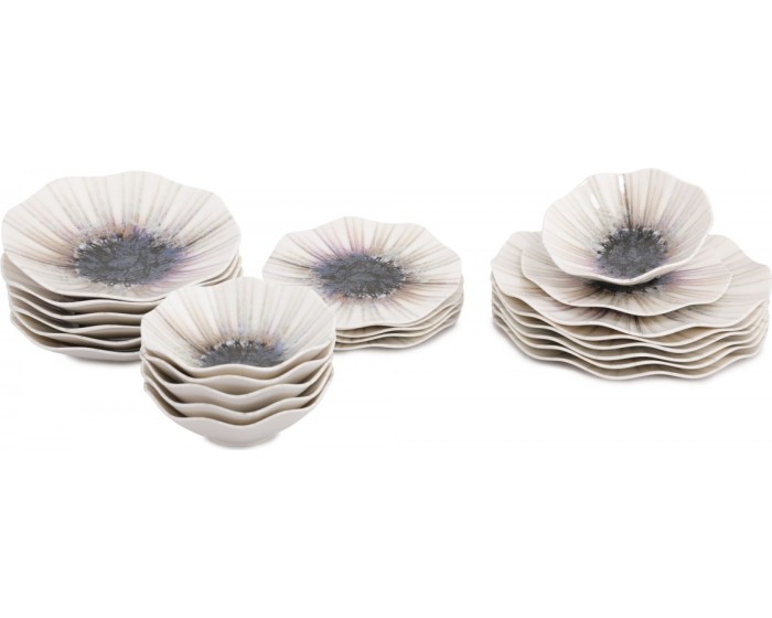 Porcelánová sada 24 ks talířů Abstract bílá/modrá