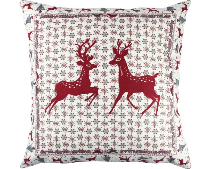 Vánoční dekorační polštář se soby VASO 43x43 cm bílý/červený