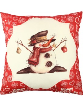 Vánoční dekorační polštář se sněhulákem VASO 43x43 cm bílý/červený