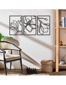 Nástěnná kovová dekorace Floral Line černá