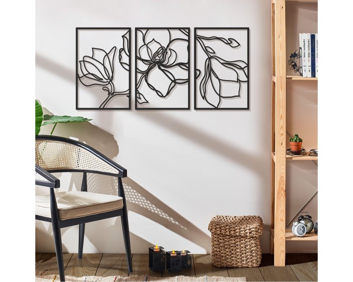 Nástěnná kovová dekorace Floral Line černá