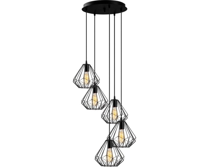 Závěsný lustr s 5 žárovkami Diamond III černý