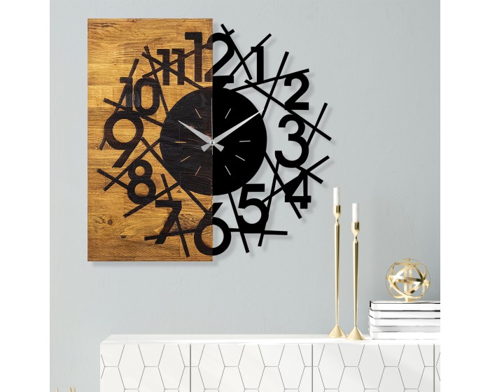 Nástěnné dekorativní hodiny WALLIE I. 58 cm ořech/černá