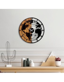 Dekorativní nástěnné hodiny WALLIE WOODEN WORLD MAP 56 cm ořech/černé