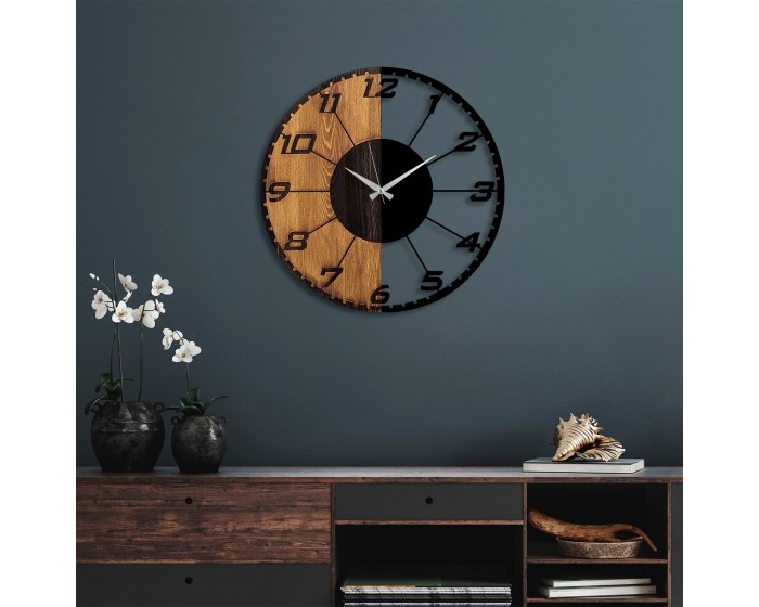 Dekorativní nástěnné hodiny WALLIE LINEAR 56 cm ořech/černé