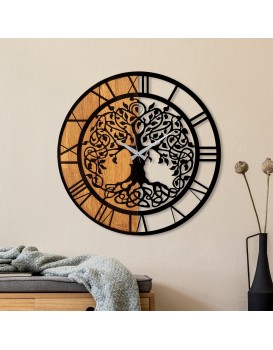 Dekorativní nástěnné hodiny WALLIE TREE LIKE 56 cm ořech/černé