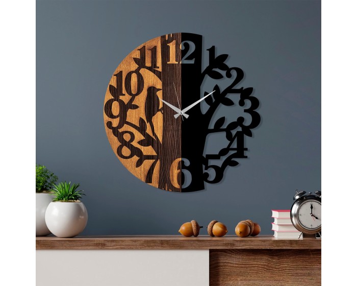 Dekorativní nástěnné hodiny WALLIE TREE 56 cm černé/ořech