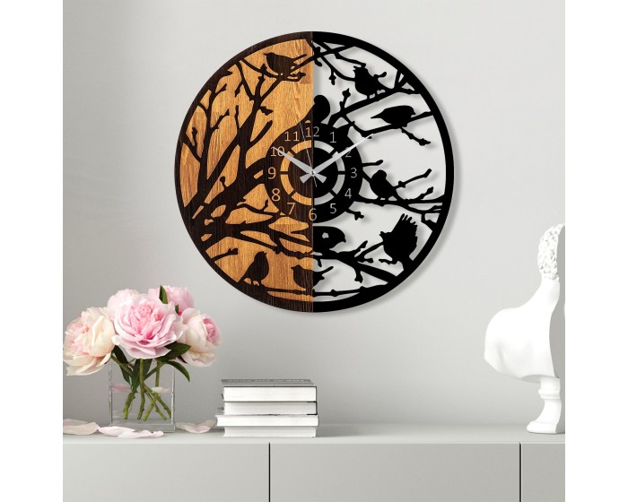 Dekorativní nástěnné hodiny WALLIE WOODEN 56 cm ořech/černé