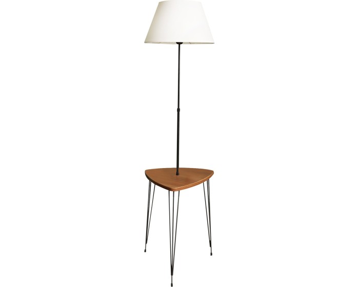 Stojací lampa TM2002 se stolkem bílá/ořech