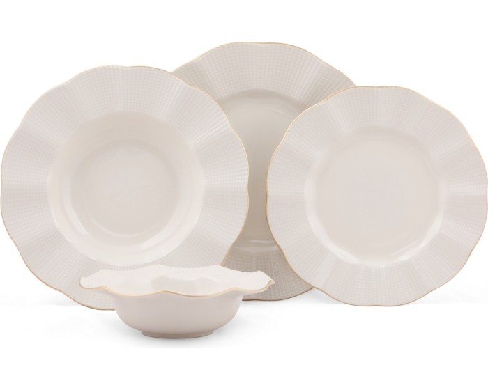 Porcelánová sada 24 ks talířů Creamy Gold bílá/zlatá