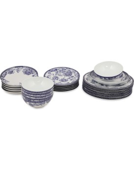 Porcelánová sada 24 ks talířů Folclore bílá/modrá