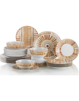 Porcelánová jídelní sada 24 ks Zag hnědá/bílá
