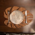 Sada 4 ks dřevěných prostírání WOODY MONSTERA ořech