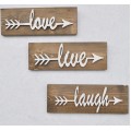 Nástěnná dřevěná dekorace LOVE LIVE LAUGH hnědá/bílá