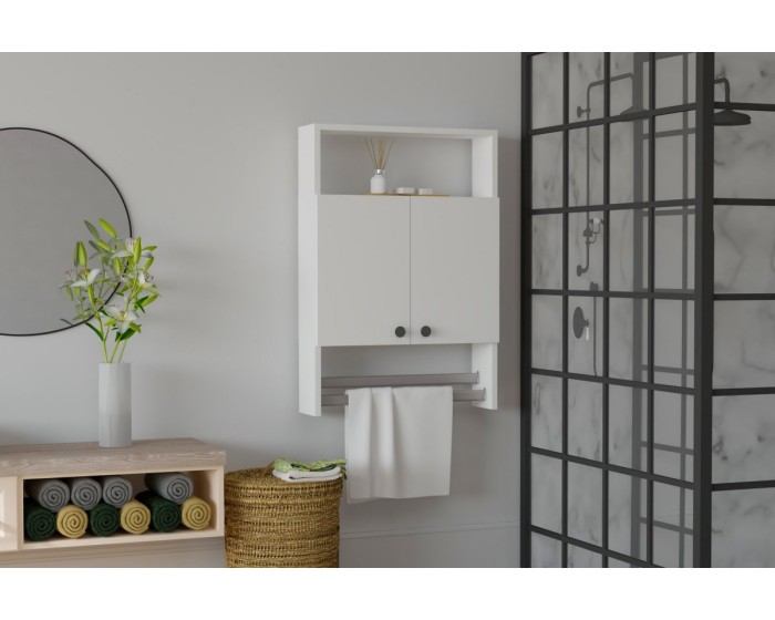 Závěsná koupelnová skříňka s věšákem na ručníky Banyo bílá