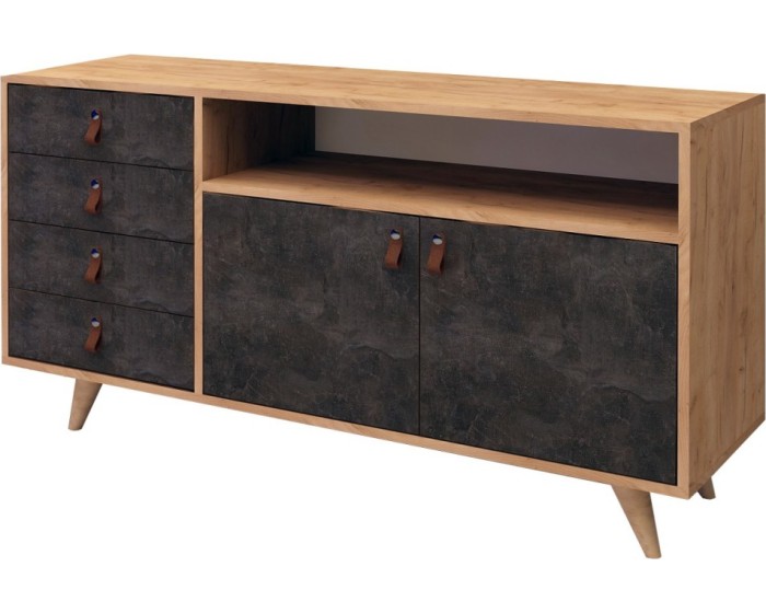 Komoda Pagina I 140 cm dub craft zlatý/tmavý beton