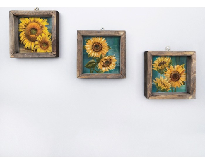 Sada nástěnných obrazů Sunflowers 15x15 cm 3 ks žlutá