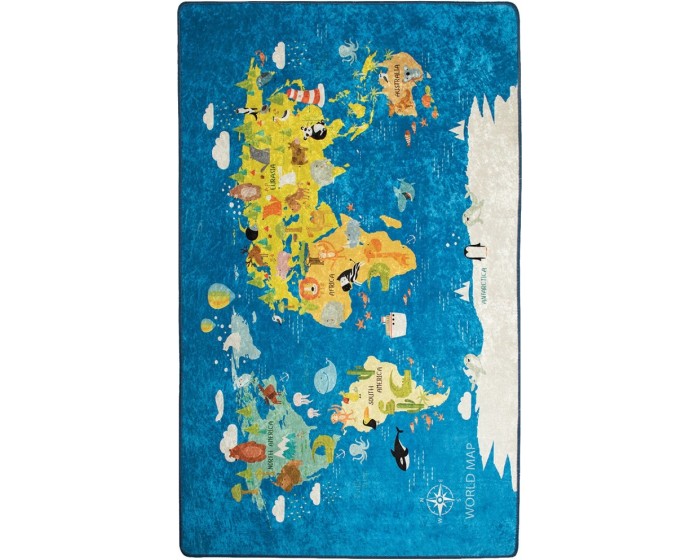 Dětský koberec World Map 140x190 cm modrý
