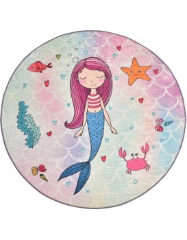 Dětský kulatý koberec Mermaid 140 cm růžový/modrý
