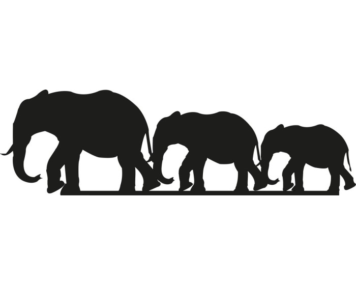 Nástěnná kovová dekorace ELEPHANT FAMILY II černá