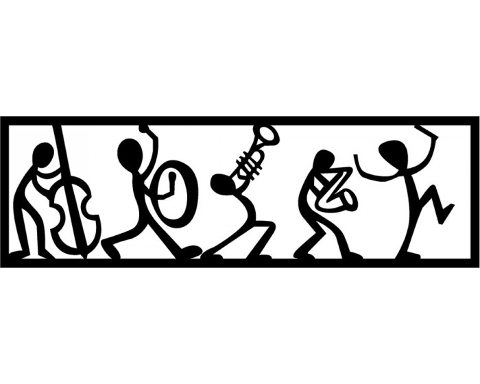 Nástěnná kovová dekorace Muzikanti 60x19 cm černá