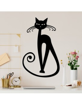 Nástěnná kovová dekorace Cat 6 černá