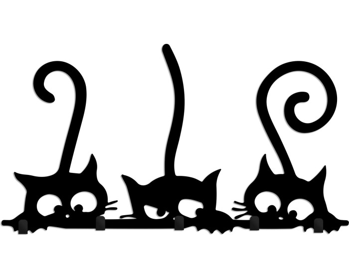 Nástěnný kovový věšák Cats 60 cm černý
